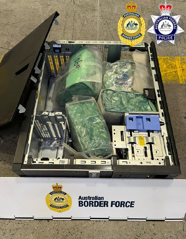 PC allegedly containing methamphetamine. Image: Australian Federal Police and Australian Border Force