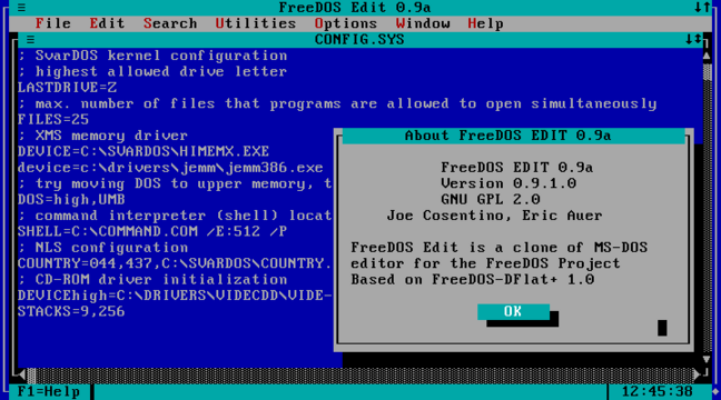 In the SvarDOS package repo, you will find FreeDOS bits like its text editor.